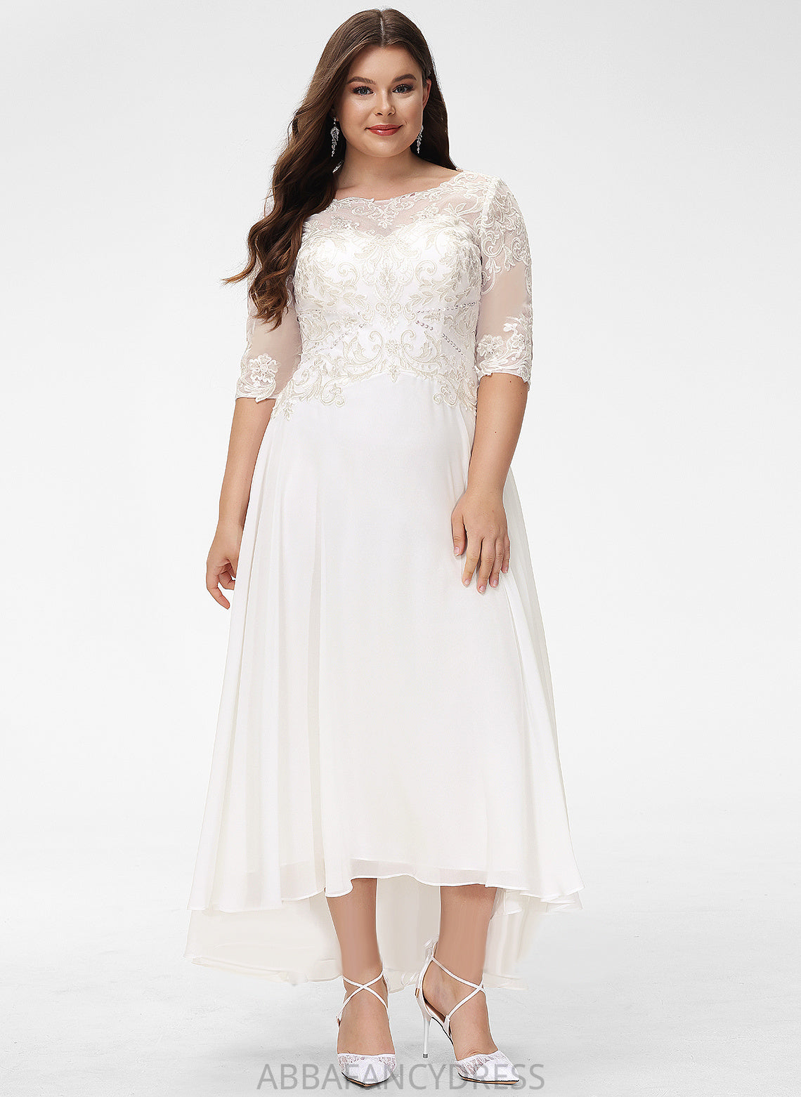 Wedding Dresses Sequins Scoop Wedding Chiffon Lace Beading Neck A-Line With Dress Ally Asymmetrical