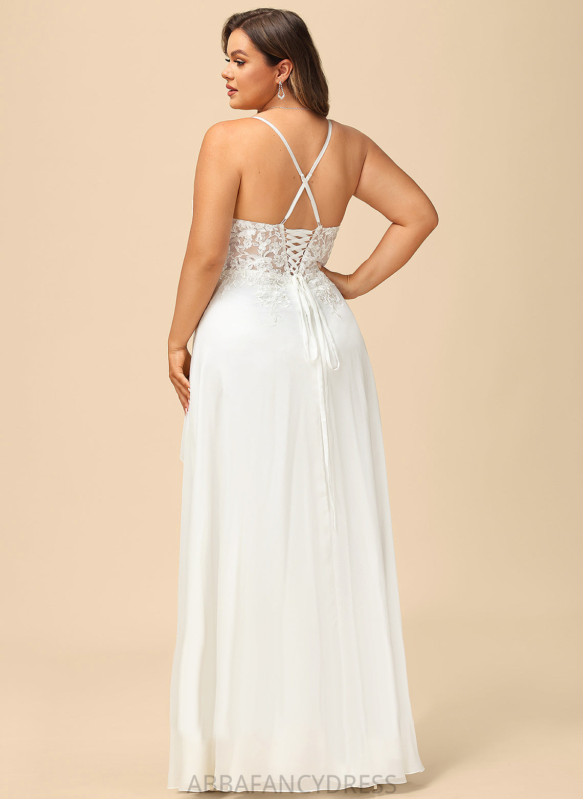 Adelyn Wedding Dress V-neck Lace Wedding Dresses Sequins Floor-Length With A-Line Chiffon