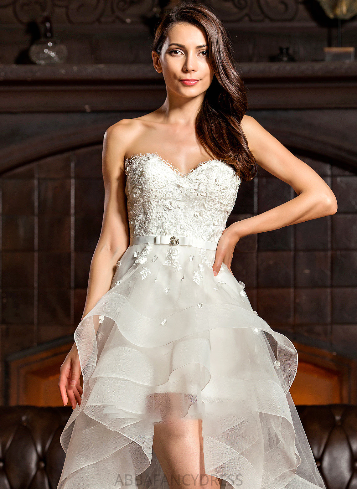 Wedding Dresses Denisse Tulle Sweetheart Asymmetrical Bow(s) With Wedding A-Line Beading Dress