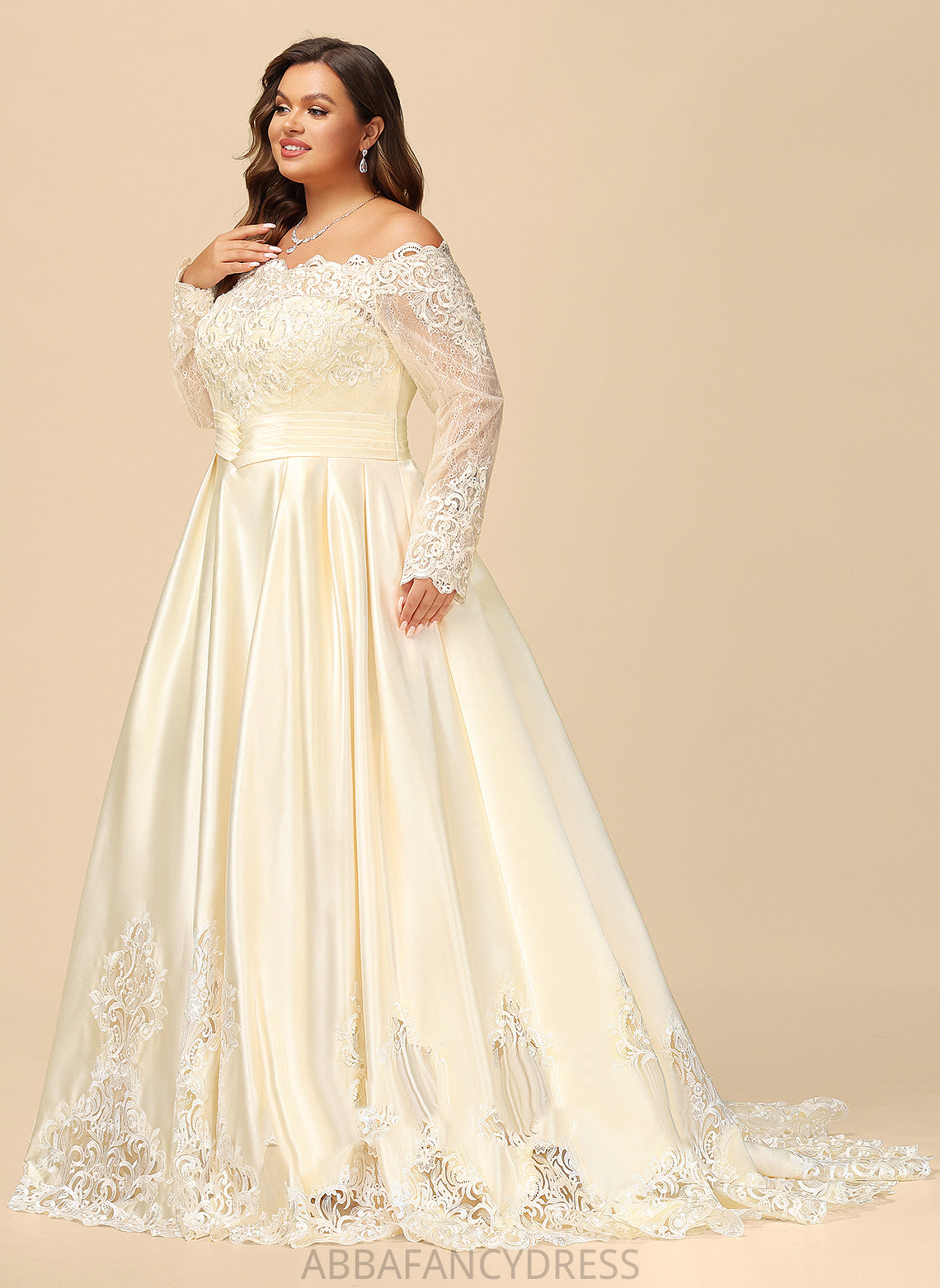 With Sweep Beading Lace Isis Wedding Ball-Gown/Princess Sequins Wedding Dresses Satin Dress Train Off-the-Shoulder