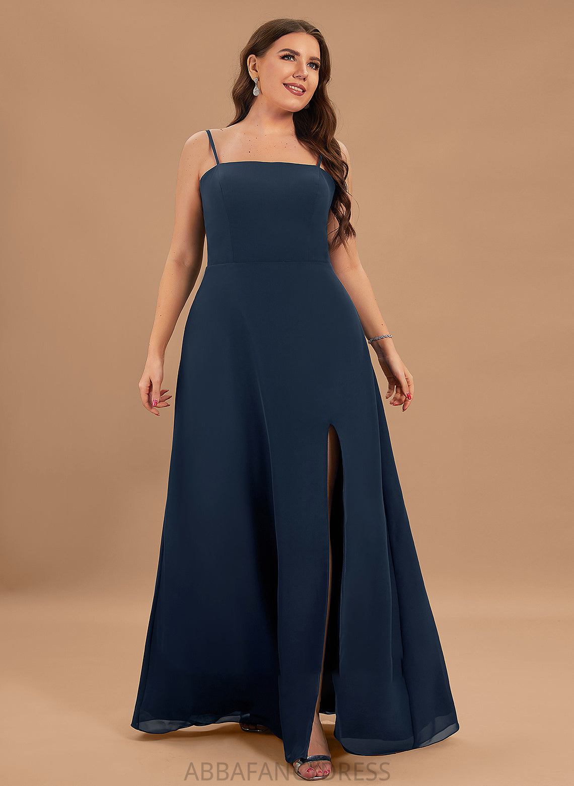 Prom Dresses A-Line Chiffon Neckline Floor-Length Square Sadie Front Split With