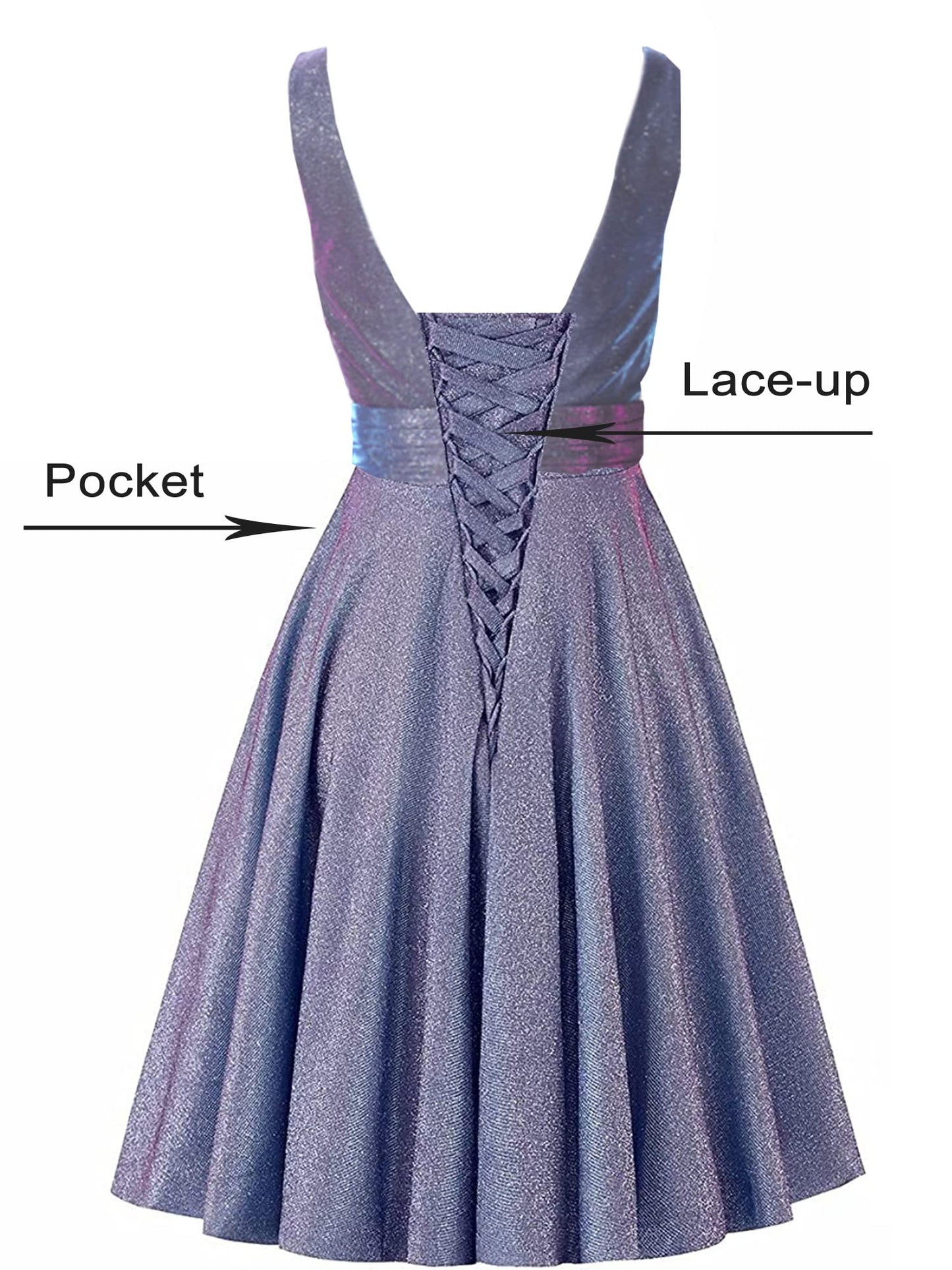 Grey V Neck Sleeveless A Line Backless Homecoming Dresses With Pockets