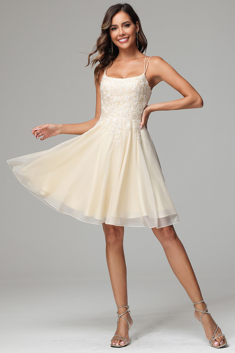 A-line Spaghetti Straps Short Homecoming Dress with Appliques