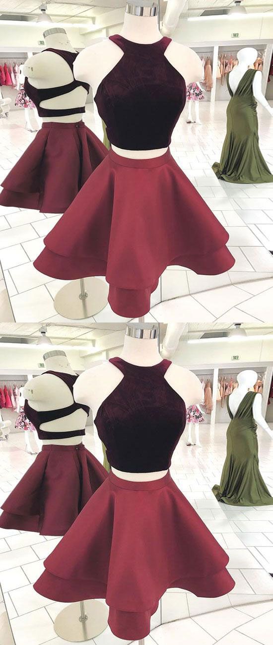 Cute Burgundy Short Homecoming Dresses Emilee Two Pieces Dress Burgundy CD1021