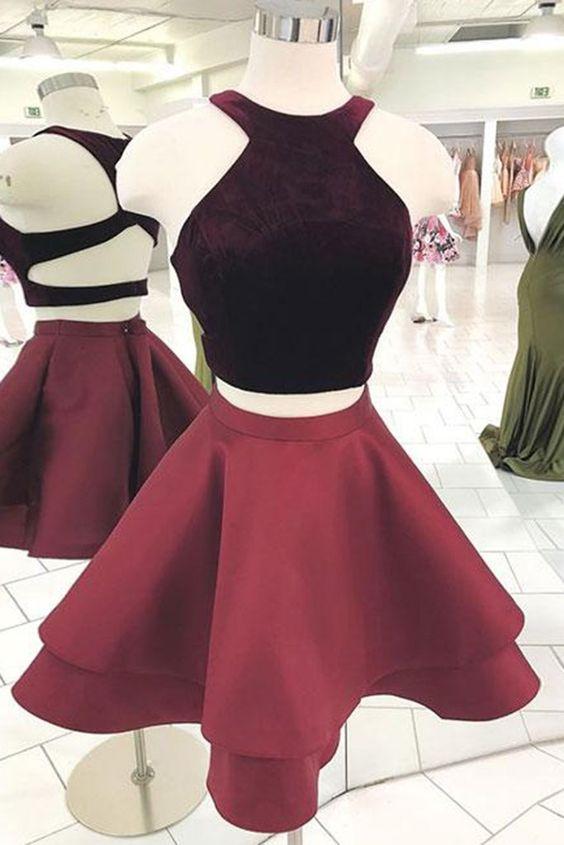 Cute Burgundy Short Homecoming Dresses Emilee Two Pieces Dress Burgundy CD1021