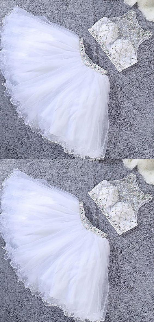 Luxury White Beaded Anna Homecoming Dresses Two Pieces Crystal Short CD10620