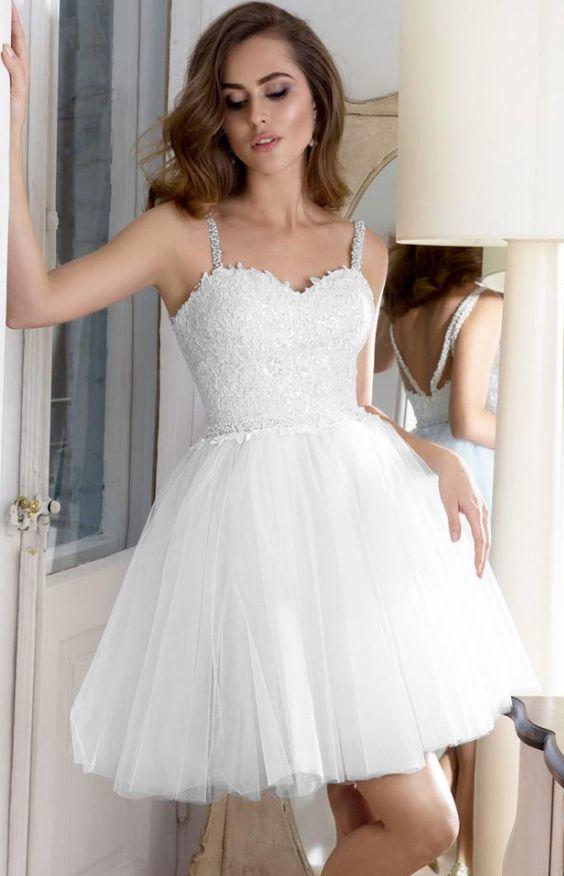 White Lace Ashly Homecoming Dresses A-Line Bead With Appliques CD1104