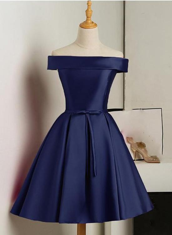 Beautiful Kathryn Satin Homecoming Dresses Navy Blue Knee Length CD11775
