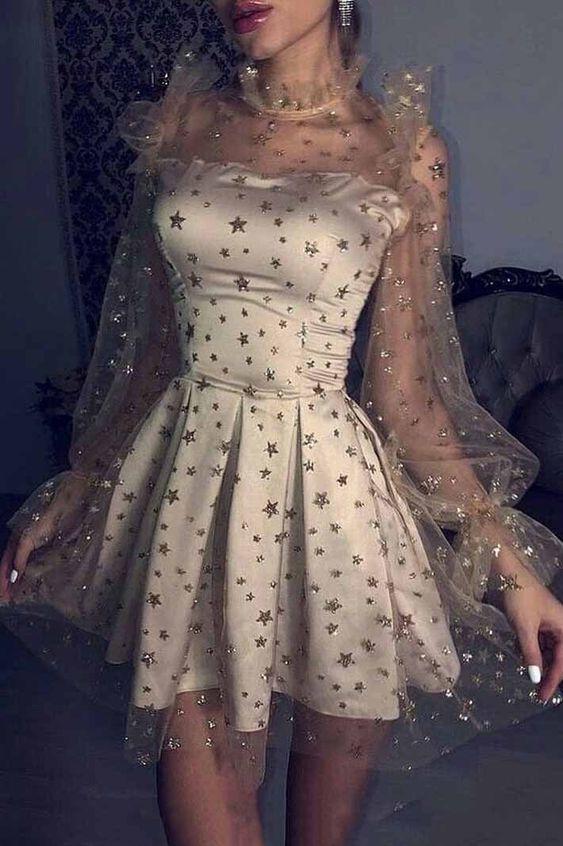 Party Dresses Tulle Adelyn Homecoming Dresses Long Sleeves Star CD1736