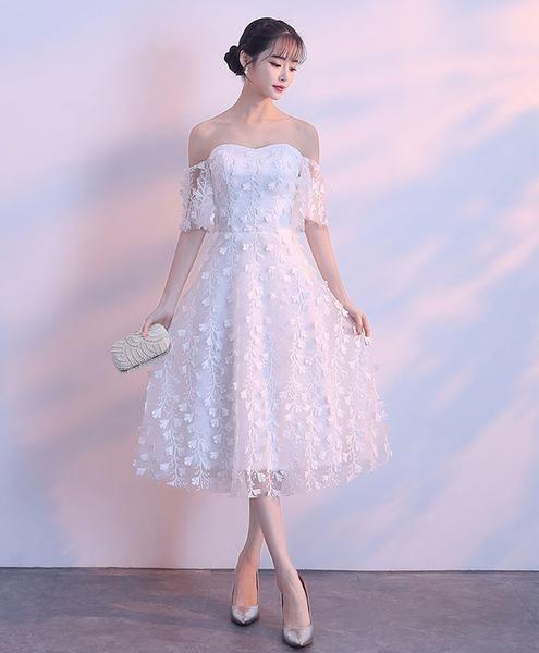 White Gina Homecoming Dresses Lace Sweetheart Short Dress White CD1871