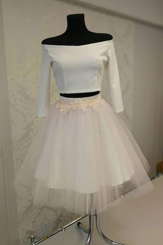 White Short Two Pieces Lia Homecoming Dresses Dress Tulle CD2029