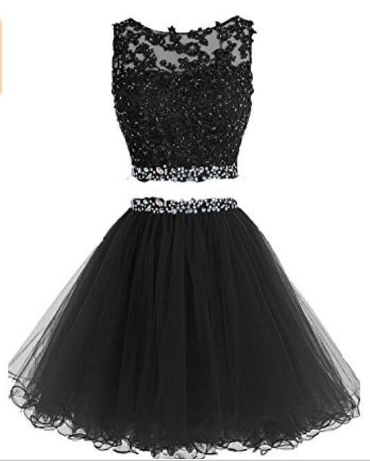 Short Beaded Party Dresses Two Pieces Leila Homecoming Dresses Tulle Applique CD2255