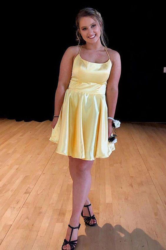 Simple Homecoming Dresses Mariana Tie Back Short Yellow CD2837