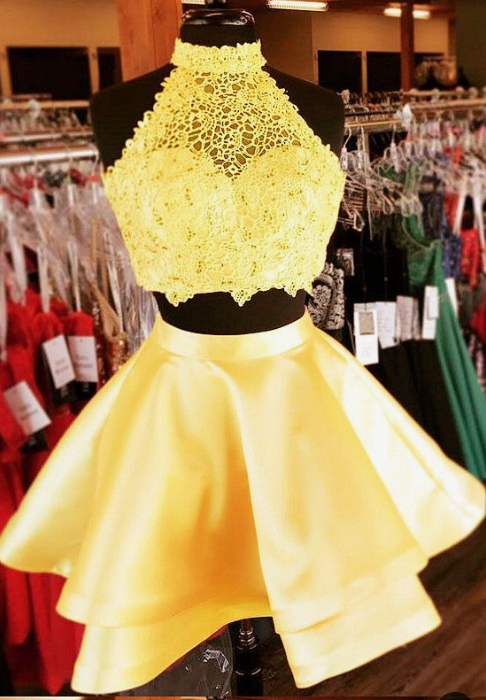 Two Piece Short Mariah Homecoming Dresses Dresses Yellow CD3551