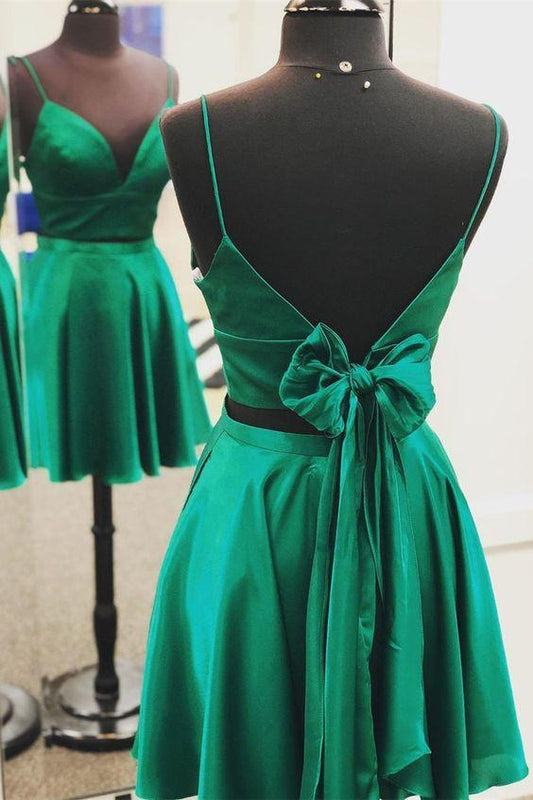 Two Piece Green Short With Tie Homecoming Dresses Sherlyn Back CD4295