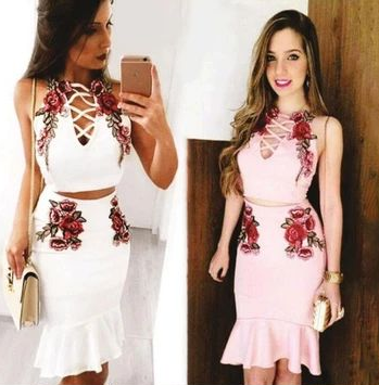 Jode Homecoming Dresses Sexy Fashion Straps Floral Embroidery Two Piece CD4324