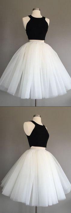 Tulle Halter Knee-Length Two Piece Sleeveless Alexa Homecoming Dresses Ivory CD4612