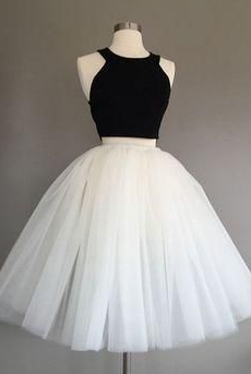 Tulle Halter Knee-Length Two Piece Sleeveless Alexa Homecoming Dresses Ivory CD4612