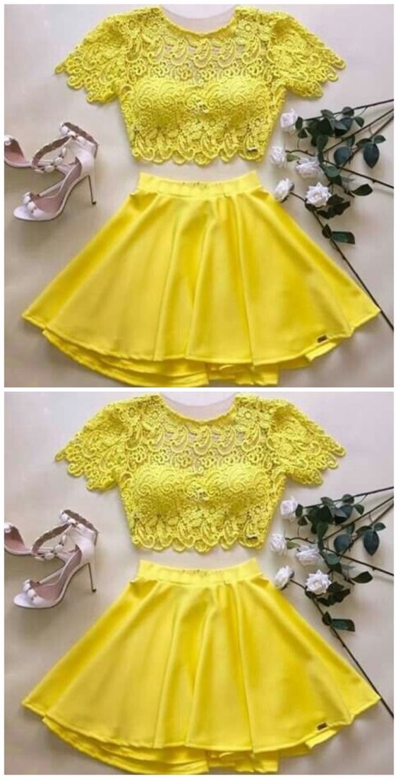 Yellow Carolina Homecoming Dresses Two Piece CD4809