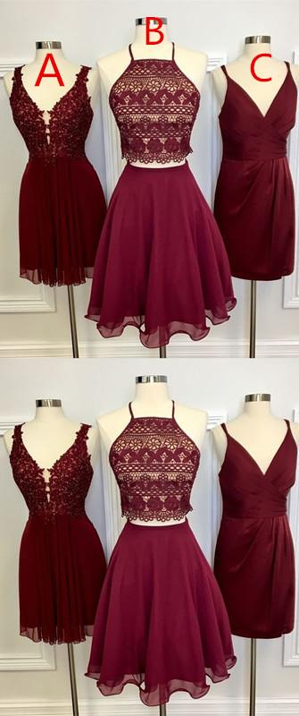 Two Piece Square Knee-Length Burgundy Nathalie Lace Homecoming Dresses With CD804