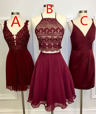 Two Piece Square Knee-Length Burgundy Nathalie Lace Homecoming Dresses With CD804