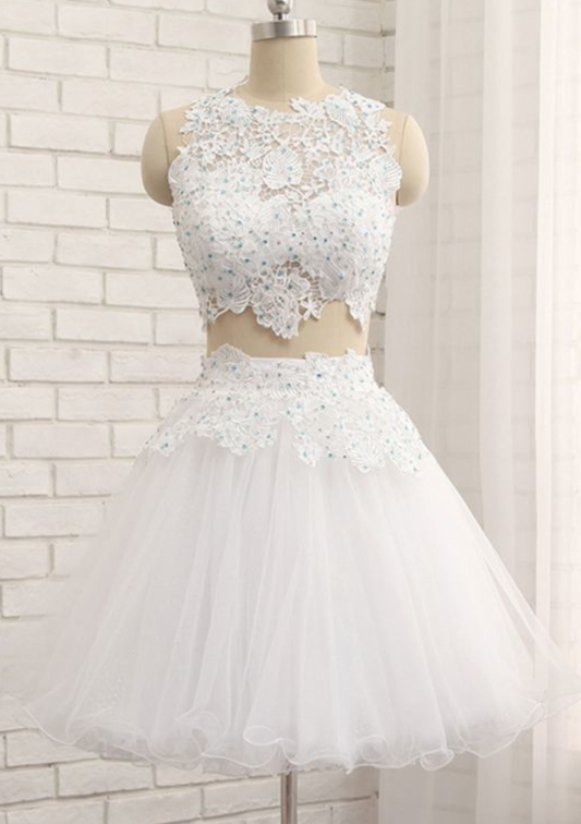 Lace Tessa Two Pieces Homecoming Dresses White Tulle Short Dress CD931