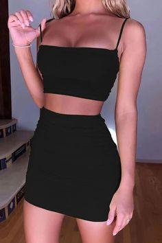 Black Bodycon Homecoming Dresses Rachael Sexy Spaghetti Straps Two Piece CD9393