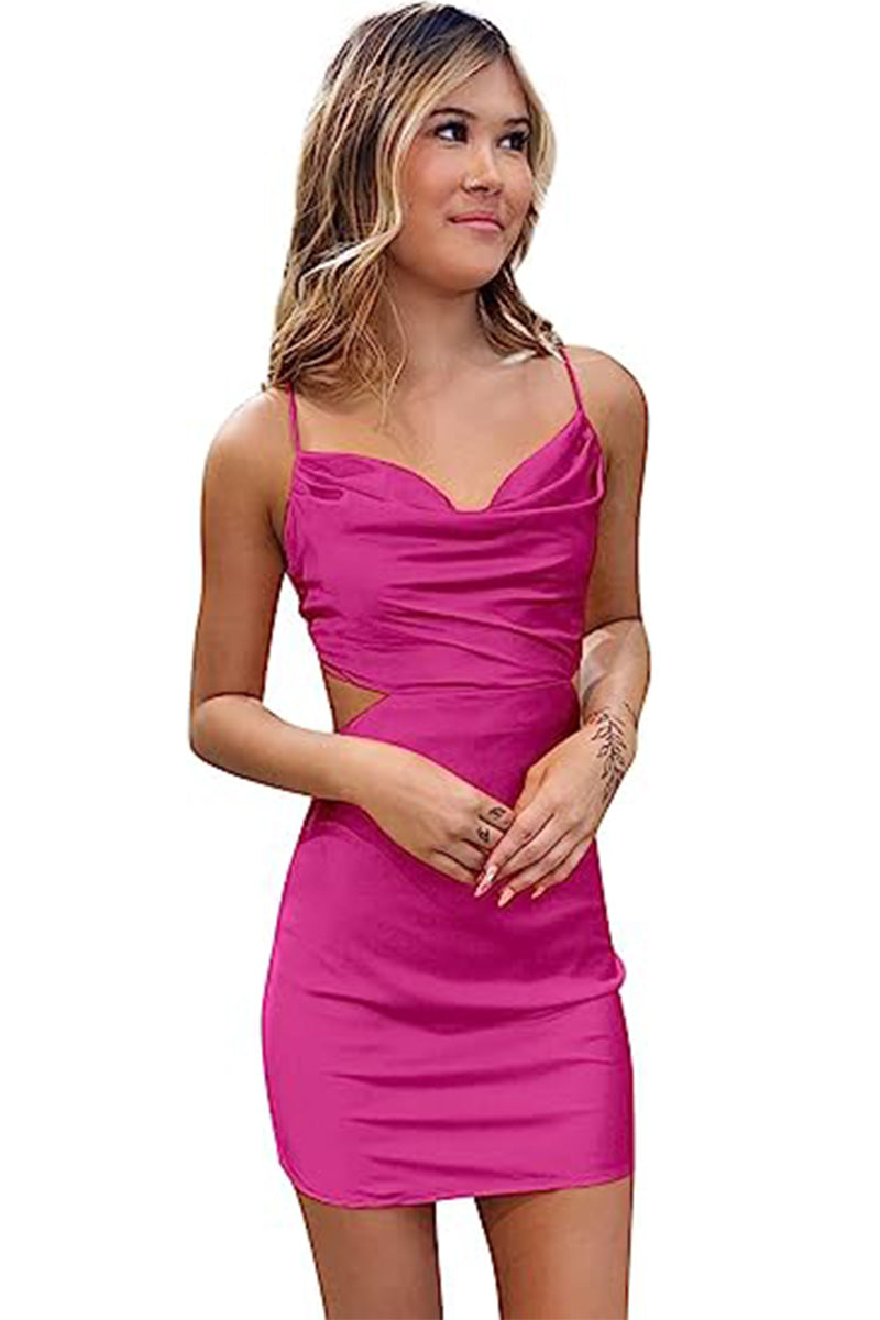 Cute Cowl Neck Silk Satin Short Homecoming Dresses