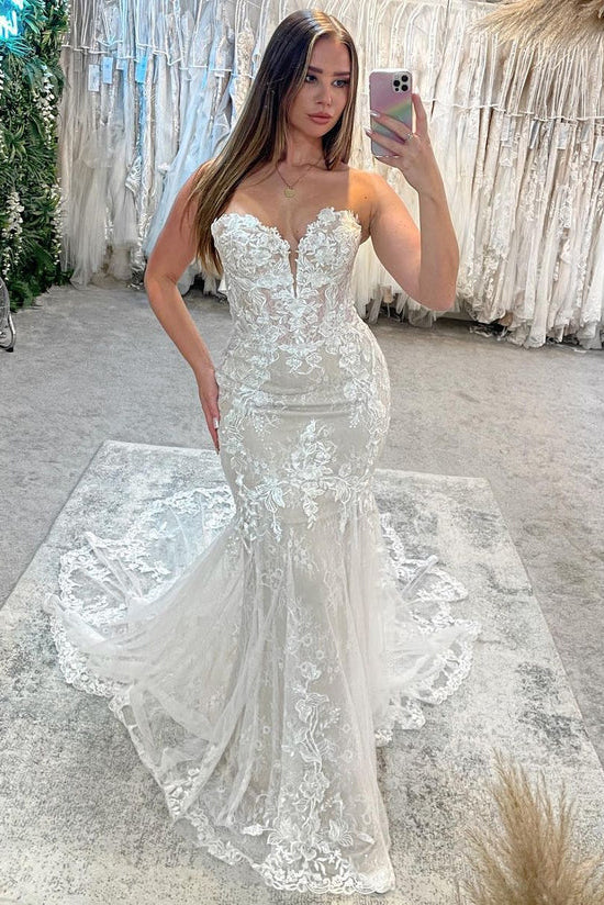 Elegant Mermaid Sweetheart Lace Wedding Dresses