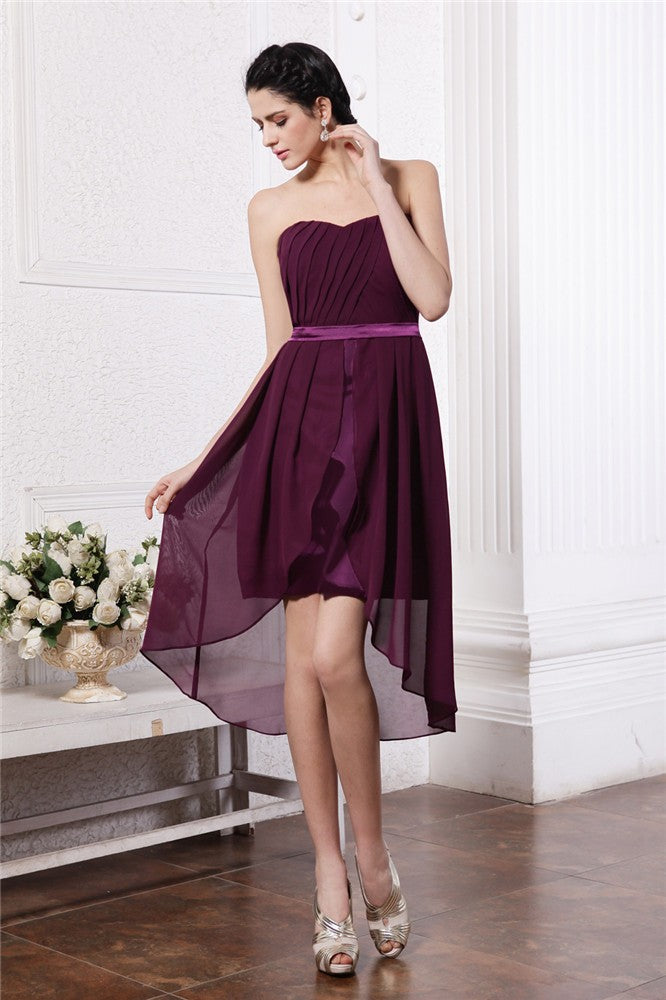 Sheath/Column Strapless Sleeveless Sash Pleats High Low Chiffon Iliana Homecoming Dresses Cocktail Dresses