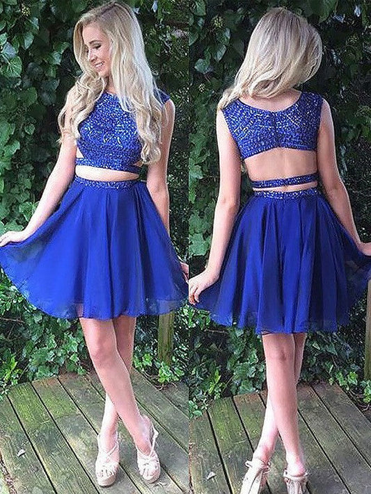 Homecoming Dresses A-Line/Princess Scoop Sleeveless Short/Mini Chiffon Two Piece Dresses Mavis