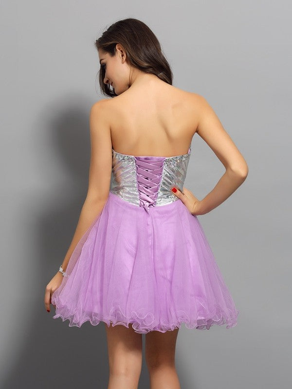 Homecoming Dresses A-Line/Princess Sweetheart Yesenia Ruffles Sleeveless Short Organza Cocktail Dresses