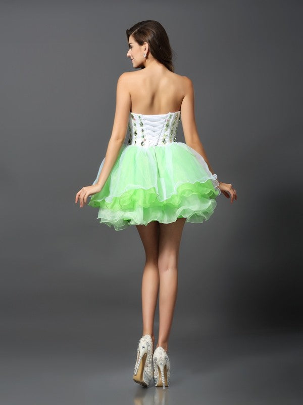 A-Line/Princess Zoe Strapless Ruffles Homecoming Dresses Sleeveless Short Organza Cocktail Dresses