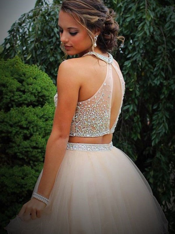 A-Line/Princess Aryanna Scoop Beading Sleeveless Short/Mini Tulle Homecoming Dresses Two Piece Dresses