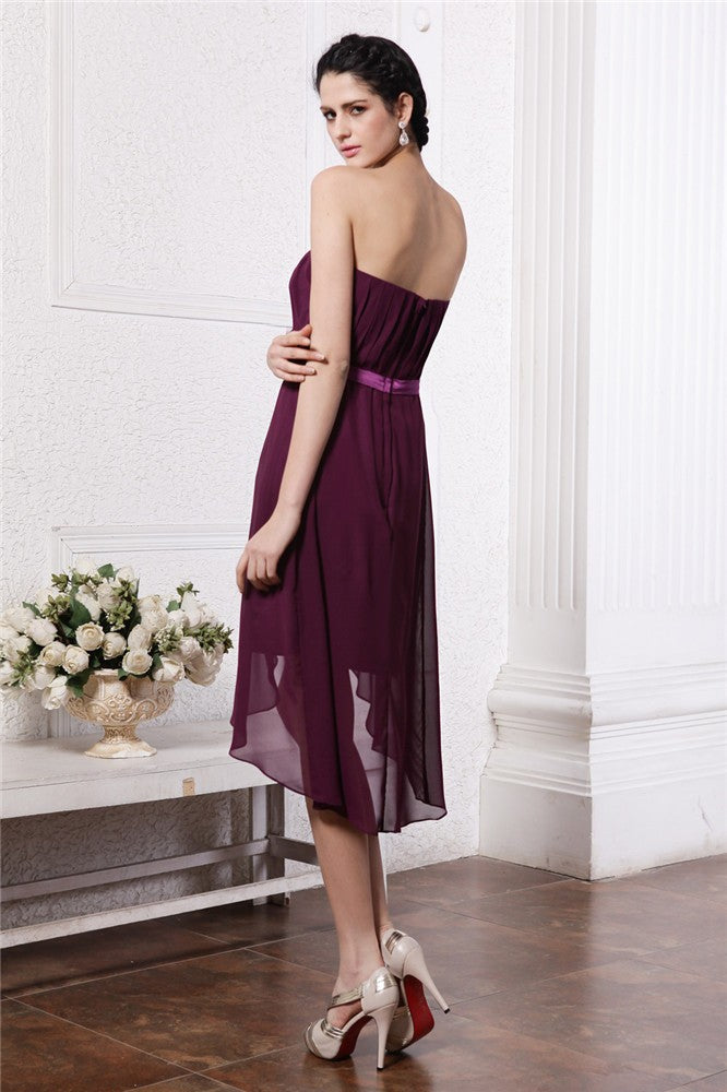 Sheath/Column Strapless Sleeveless Sash Pleats High Low Chiffon Iliana Homecoming Dresses Cocktail Dresses