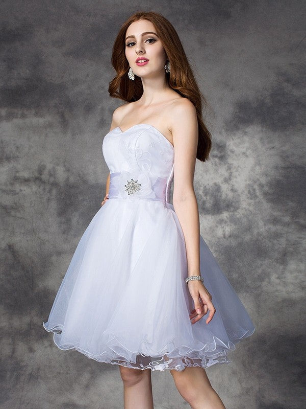 A-line/Princess Sweetheart Ruffles Sleeveless Short Organza Homecoming Dresses Brylee Dresses