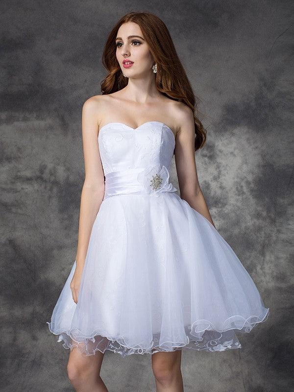 A-line/Princess Sweetheart Ruffles Sleeveless Short Organza Homecoming Dresses Brylee Dresses