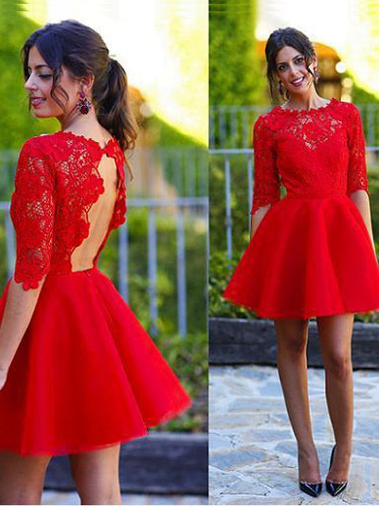 Homecoming Dresses Lace Essence A-Line Princess Scoop 1/2 Sleeves Short